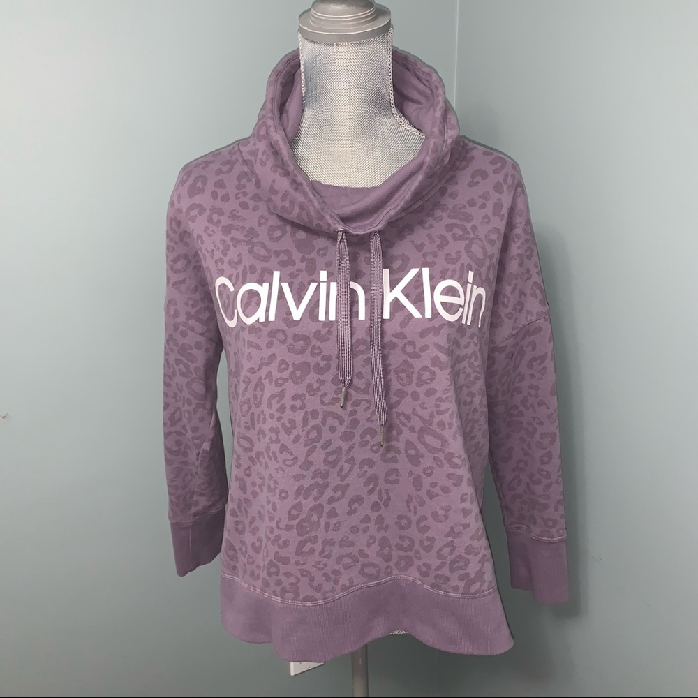 CALVIN KLEIN size small purple animal print sweatshirt cowl neck long sleeve